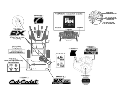 Label Map Diagram and Parts List for 2X24-INCH (31AM5HVRB10)(2023) Cub Cadet Snow Blower